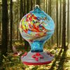 Hummingbird Feeders For Outdoors Hanging; Hand Blown Glass Hummingbird Feeder with Attractive Spiral Pattern For Garden Decor