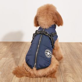 Pet Warm Dog Cotton-padded Clothes Fleece-lined Thickened Reflective Gallus (Option: Blue-5XL)